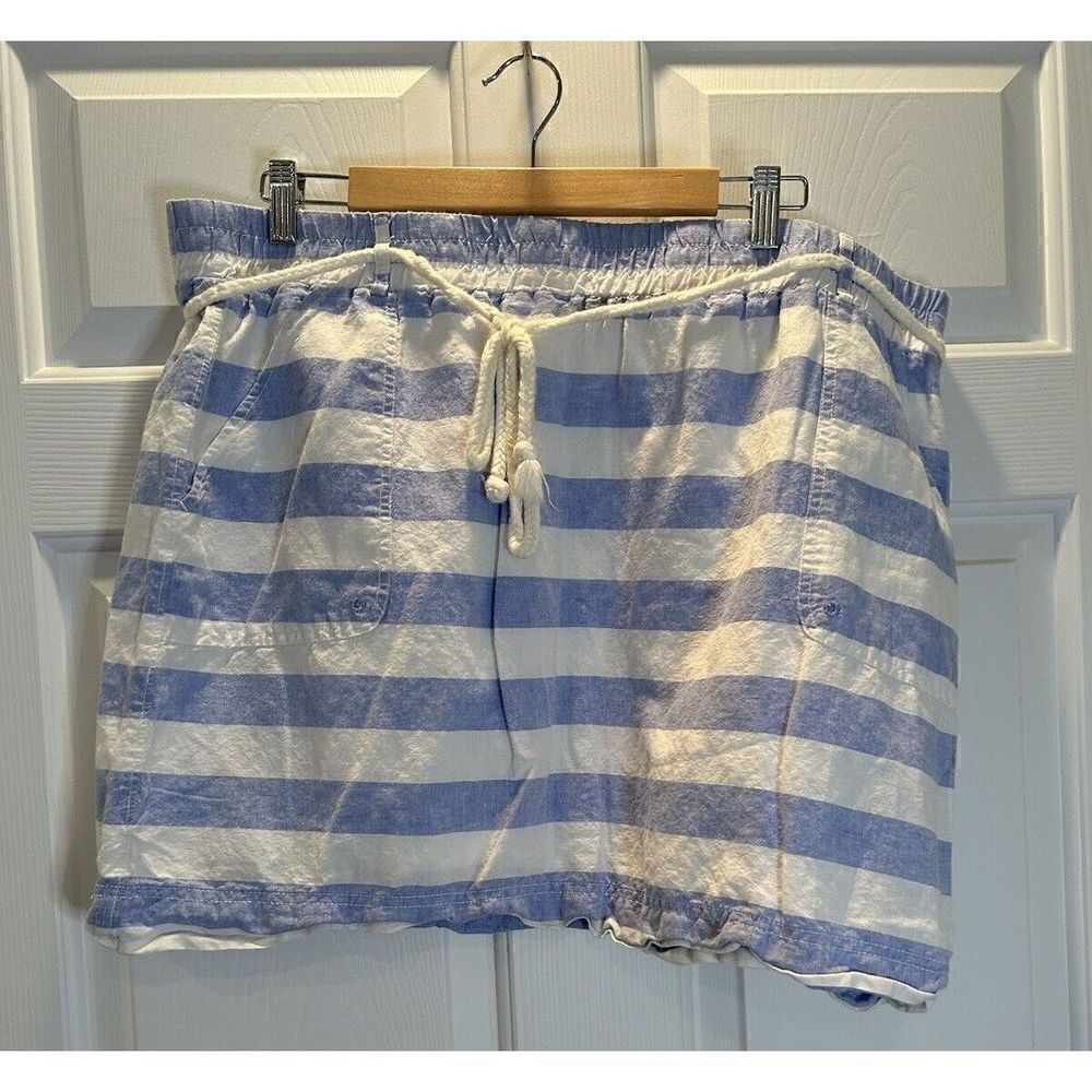 Bob Timberlake Linen Skirt XXLarge Blue White Stripe Drawstring Waist Pockets